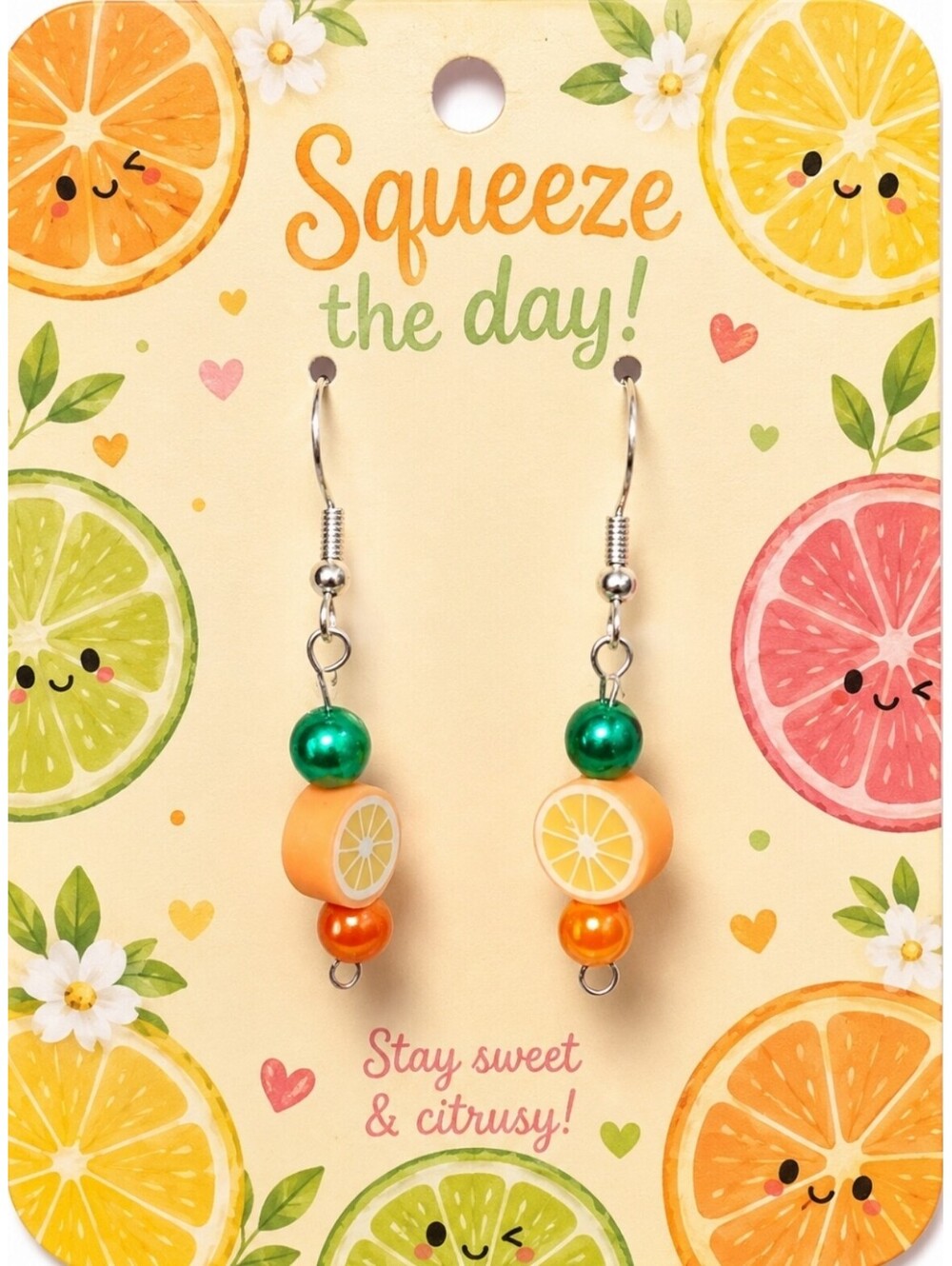 Kawaii Sunshine Orange Slice Polymer Clay Hypoallergenic Bead Earrings